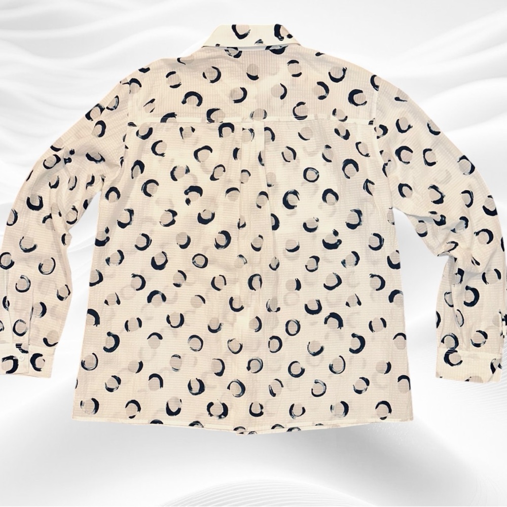 Lafayette 148 New York Zora Silk Long Sleeve Blouse, Button front S Cream Navy - Picture 6 of 8